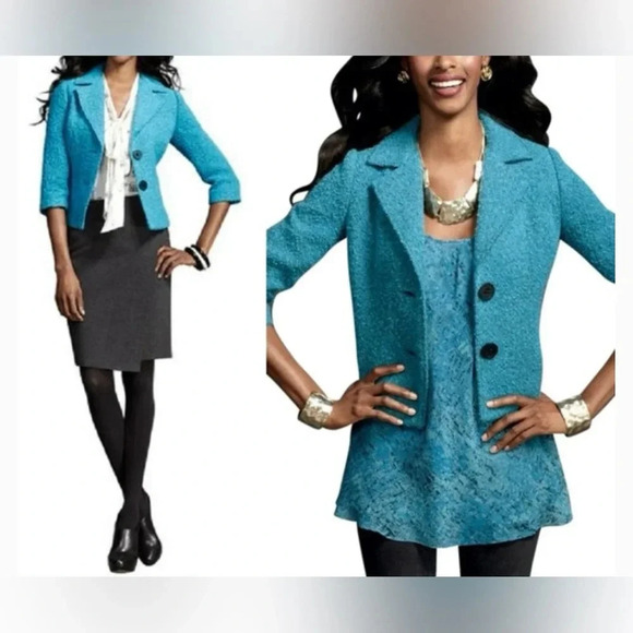 CAbi Women’s Blazer Boucle Charming Wool
Blend Turquoise Black Size 4 - Picture 11 of 16